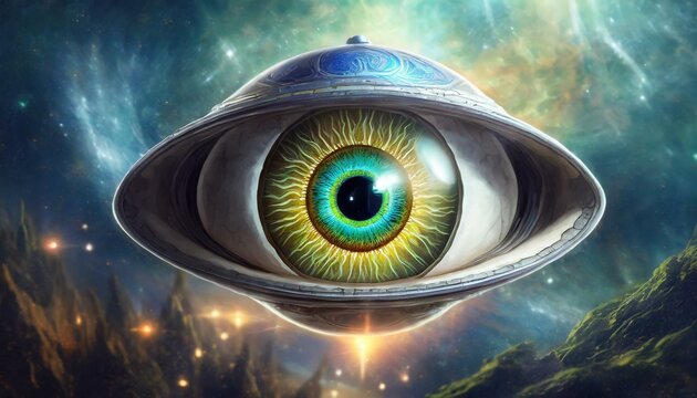 UFO and alien images in the form of different compositions created with artificial intelligence.