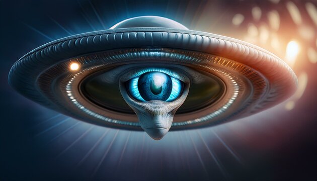UFO and alien images in the form of different compositions created with artificial intelligence.