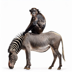 Naklejka premium chimpanzé , sur un zèbre, équitation, Afrique, zebras, animal, isolé, mammifère, blanc, noir, jardin zoologique, rayes, safari, cheval, faune, sauvage, vecteur, illustration, nature, faune, animal, s