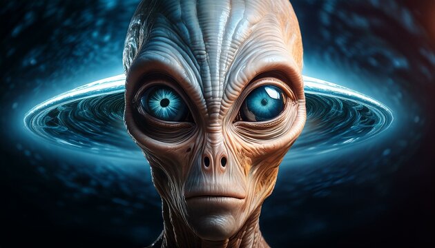 UFO and alien images in the form of different compositions created with artificial intelligence.