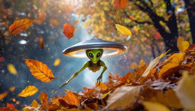 UFO and alien images in the form of different compositions created with artificial intelligence.