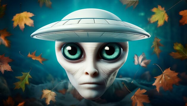 UFO and alien images in the form of different compositions created with artificial intelligence.