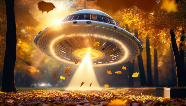 UFO and alien images in the form of different compositions created with artificial intelligence.