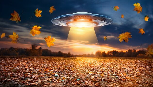 UFO and alien images in the form of different compositions created with artificial intelligence.