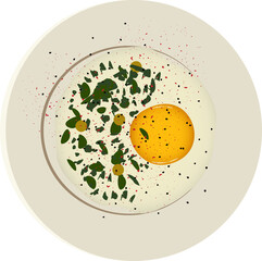 fried egg with parsley on the plate, healthy food for design isolated on white, png