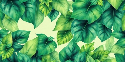 Fototapeta premium A vibrant and intricate arrangement of lush green foliage, showcasing the beauty and diversity of tropical leaves