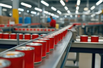Fototapeta premium Manufacturing process of dog food cans in a large factory