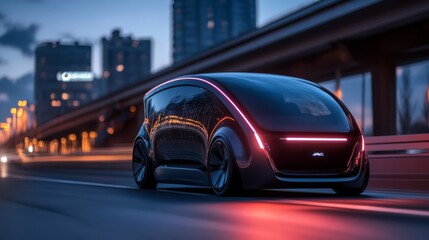 Obraz premium Autonomous Vehicle in City at Night 