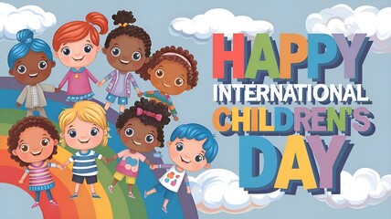 Create a "Happy International Children's Day" message along with colorful and endearing images to commemorate International Children's Day.
