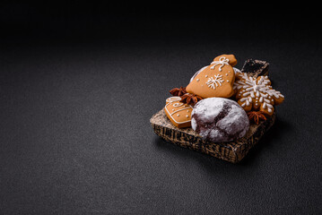 Christmas homemade gingerbreads, cookies and decorative elements