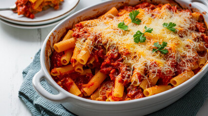 Baked Ziti: Pasta baked with a rich tomato sauce, melted cheese, and sometimes ground meat or...