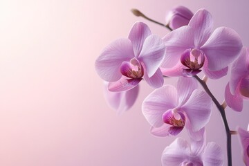 Naklejka premium Beautiful pink orchid flowers blooming on soft pink background