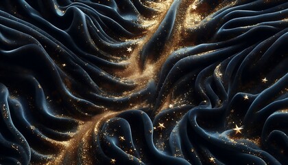 Rich midnight blue velvet texture with shimmering gold dust, exuding opulence and timeless elegance