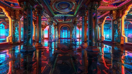 Obraz premium A surreal palace of mirrors and light portals to vibrant centuries with dynamic textures