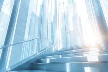 Obraz premium A modern, bright staircase in a glass structure, suggesting openness and innovation.