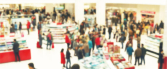 Blurred background of a shoppers create a colorful pattern from above, black friday, shopping, aerial view