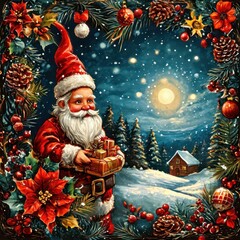 Christmas. Santa Claus. Beautiful postcard.