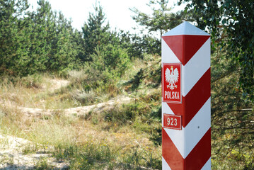 Polish border pole on frontier of the country