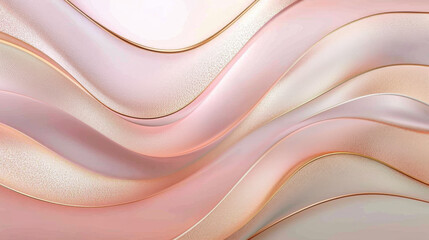 Obraz premium Abstract background, pink pastel and gold colors, elegant shapes, white space, waves, fluid lines.