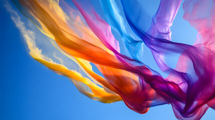 Fototapeta premium A colorful display of stunt planes in a clear sky leaving swirling smoke trails that form patterns showcasing skill precision and visual artistry.