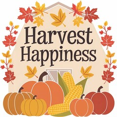 "Harvest Happiness" cute quote illustration
