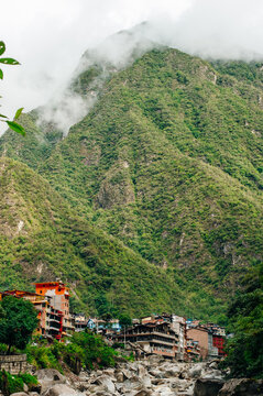 Aguas Calientes, Province of Cusco, Peru. Partial view of Machu Picchu Pueblo