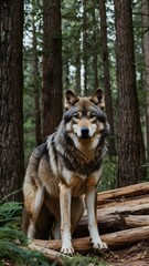 Fototapeta premium Majestic Wolf in Forest Setting