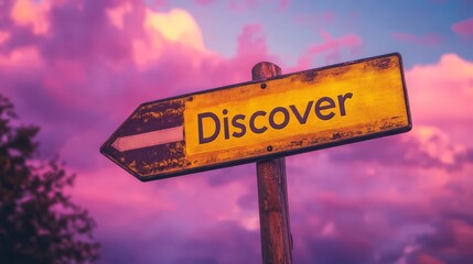 Fototapeta premium Discover Your Path: A weathered wooden signpost points the way towards 