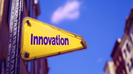 Obraz premium Innovation Street Sign: A vibrant yellow street sign with the word 