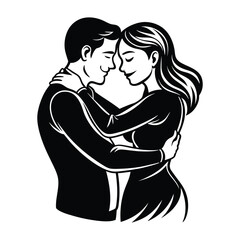 Man and Woman Hug Silhouette Vector Illustration Art for Romantic Designs
