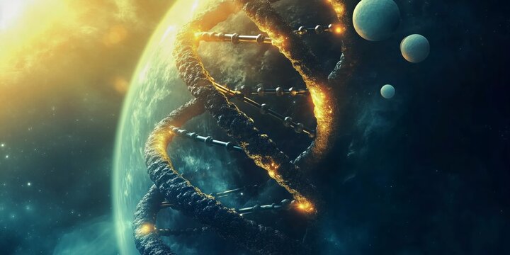 DNA Helix with Outer Space Theme