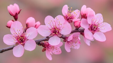 Obraz premium Blooming purple leaf plum flowers showing their delicate pink petals