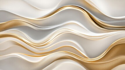 Obraz premium Abstract Gold and White Waves: Minimalist Digital Art