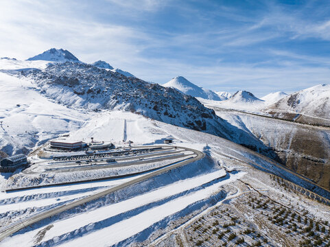 Mount Erciyes Ski Resort Drone Photo in the Winter Season, Hacilar Kayseri, Turkiye (Turkey)