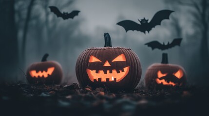 Spooky Halloween Pumpkins in the Forest