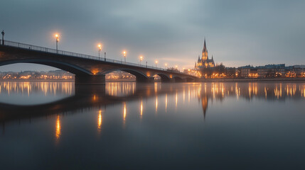 Fototapeta premium Pont de Pierre Bridge Evening Reflection with St Michel Cathedral