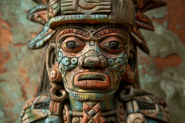 Obraz premium Colorful mayan statue depicting a god, with intricate carvings and vibrant colors