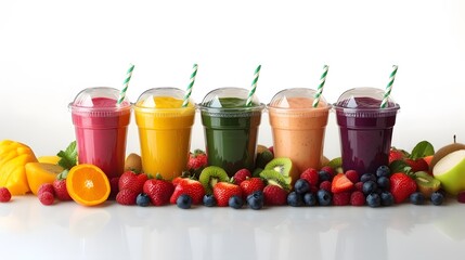 Set of Healthy smoothies with fruits on white background Banner design AI generated