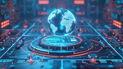 Futuristic finance concept with 3d hologram and high tech elements in a vibrant blue background