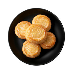 Highquality UHD commercial photo of goldenbrown biscuits on black plate. Thanksgiving and Christmas Meals