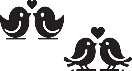 Two stylized, black silhouette birds facing each other