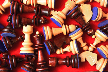 Figures of wooden chess in the box