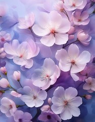 A transparent floral pattern featuring delicate cherry blossoms with fine, translucent petal 