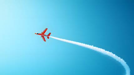 A small stunt plane performing an impressive barrel roll leaving a smoke trail in a clear blue sky showcasing skill and precision.
