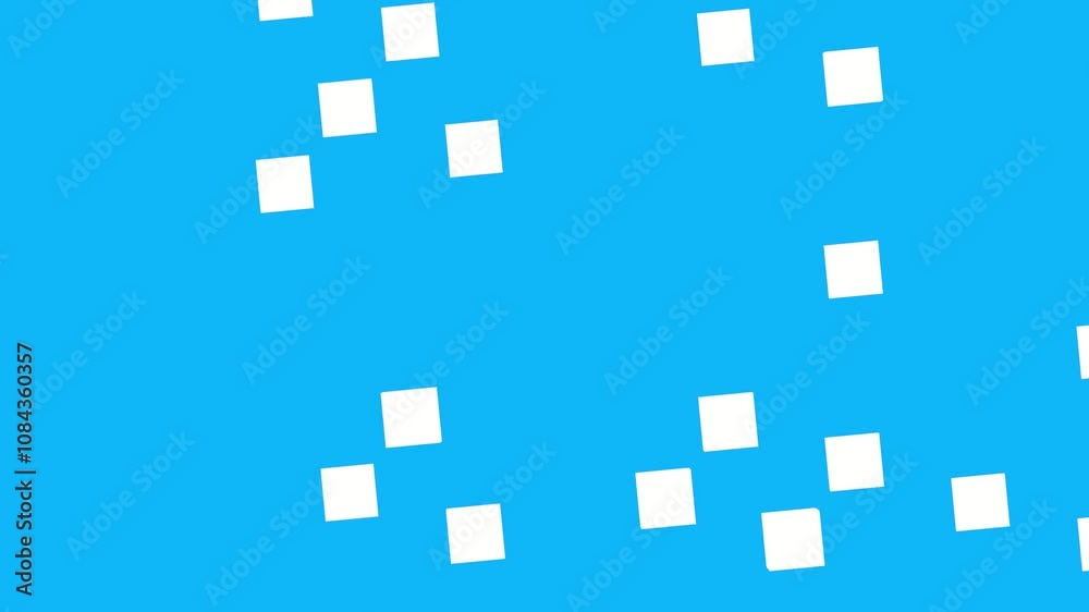 Poster white squares dynamically moving on a blue background in animation.