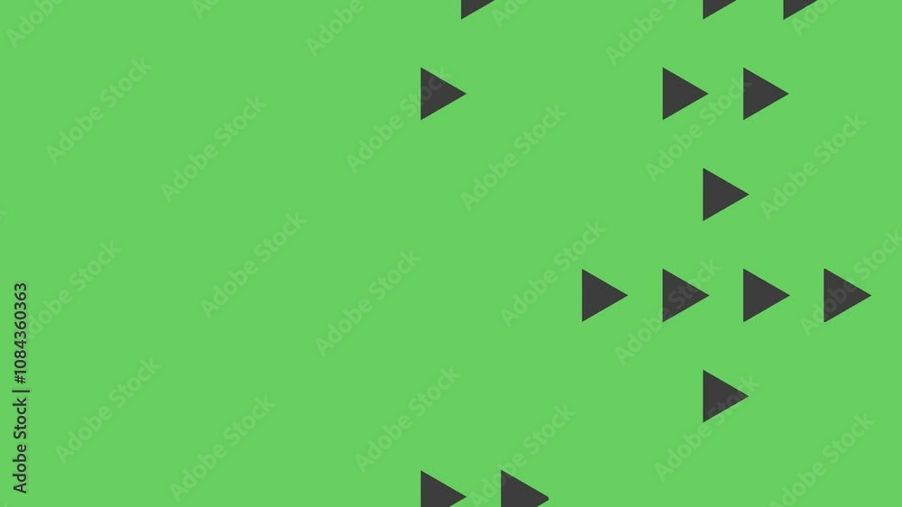Poster black triangles dynamically moving on a green background in animation.