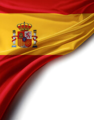 Spanish flag waving in the wind on side position provides copy space for text isolated