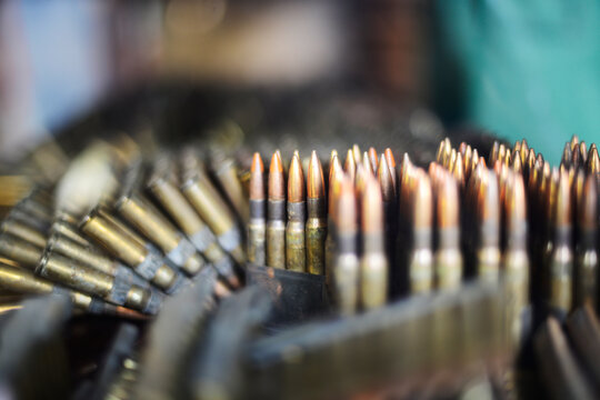 Close-up of AK-47 bullets at a firing range