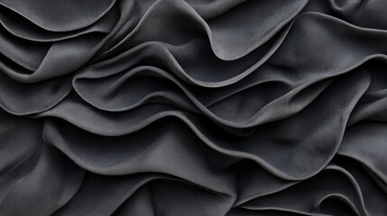 Fototapeta premium Close-up of dark gray fabric with wavy folds and pleats creating an abstract texture