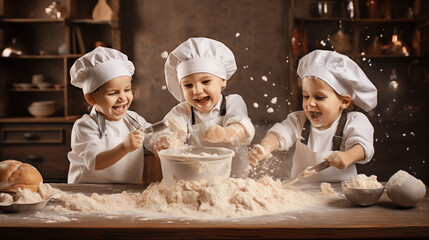 Little Bakers at Play: Kids Mixing Dough and Having Fun with Flour